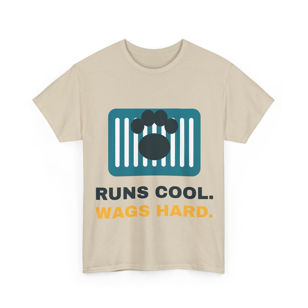 Sand Runs Cool. Wags Hard. tee, front print