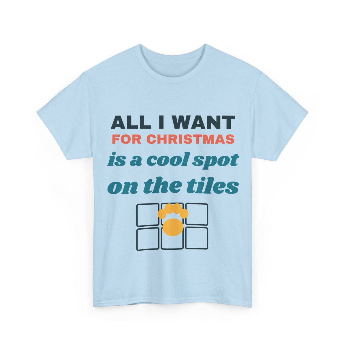 Light blue Christmas cool spot on the tiles tee, front print