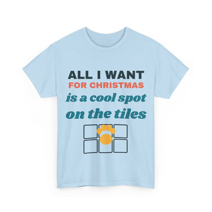 Light blue Christmas cool spot on the tiles tee, front print