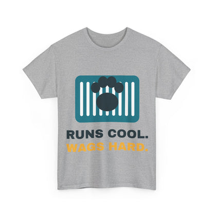 Sport grey Runs Cool. Wags Hard. tee, front print