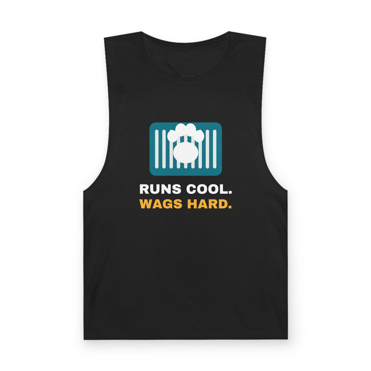 Black Runs Cool. Wags Hard. singlet, front print