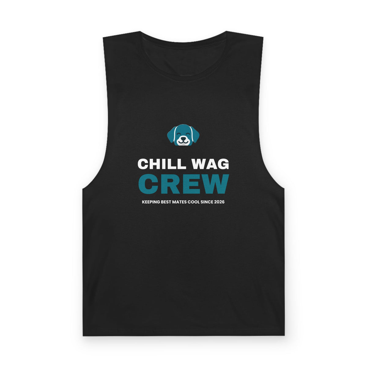 Black Chill Wag Crew singlet, front print