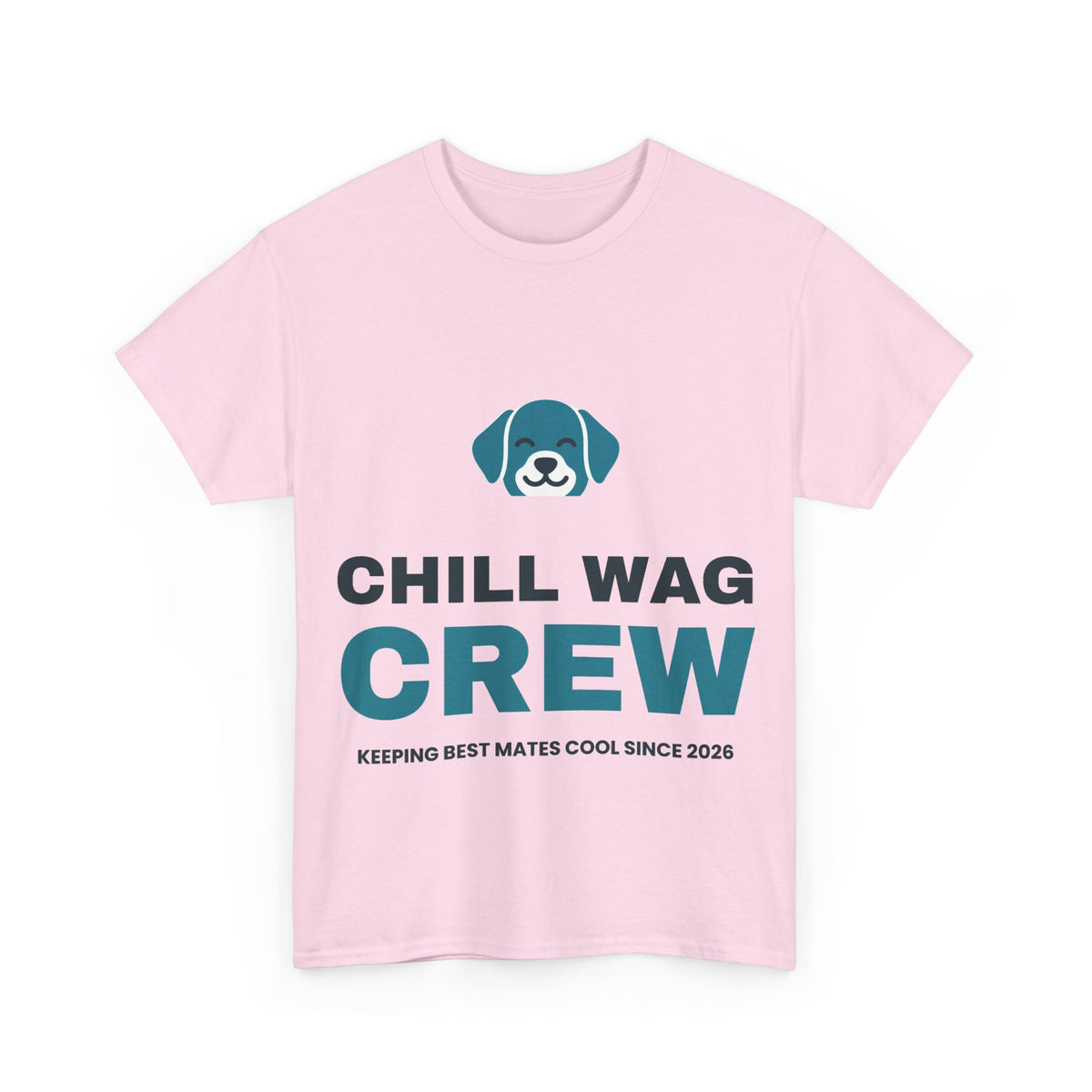 Light pink Chill Wag Crew tee, front print