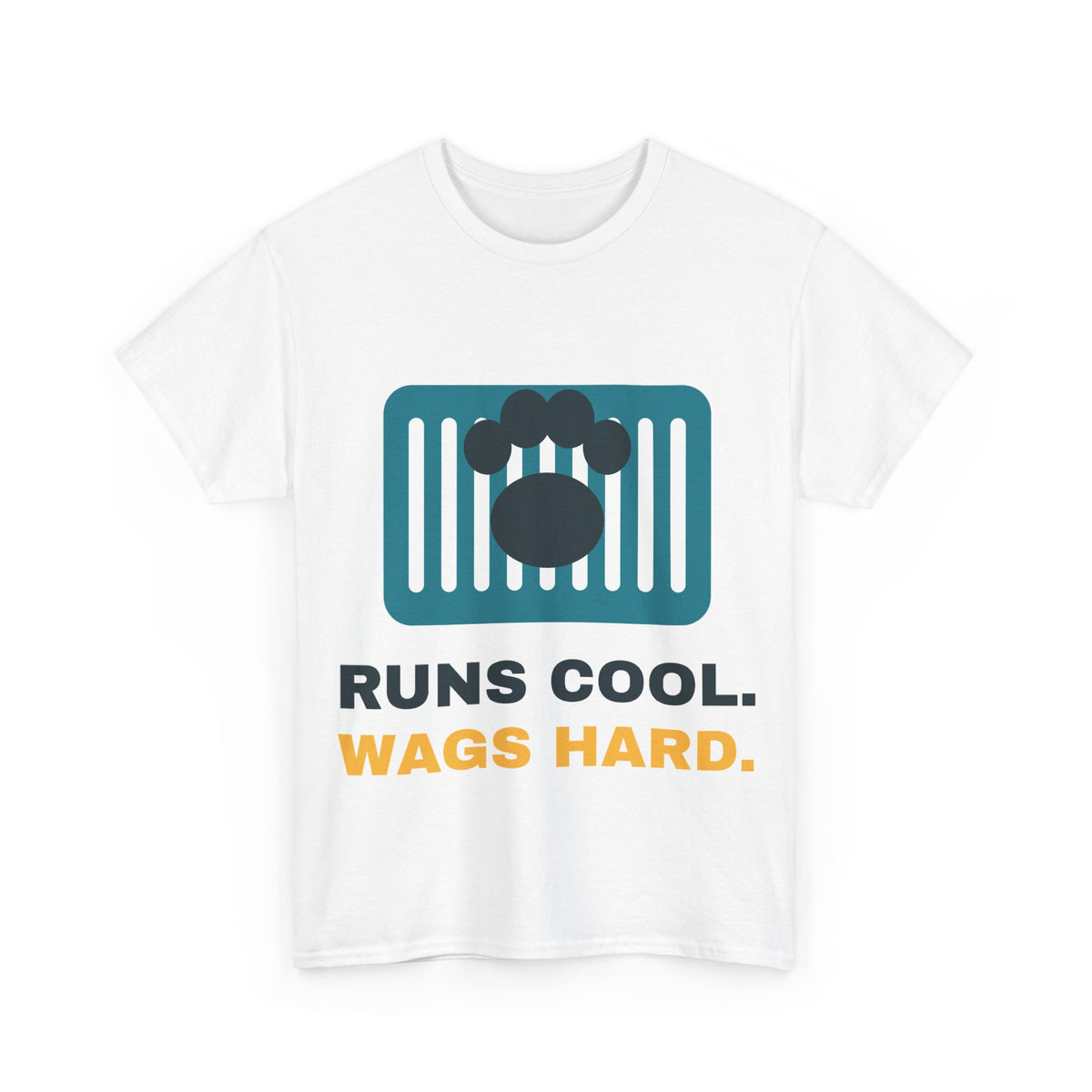 White Runs Cool. Wags Hard. tee, front print