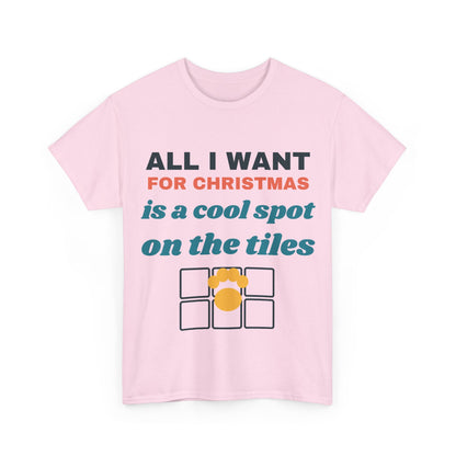 Light pink Christmas cool spot on the tiles tee, front print