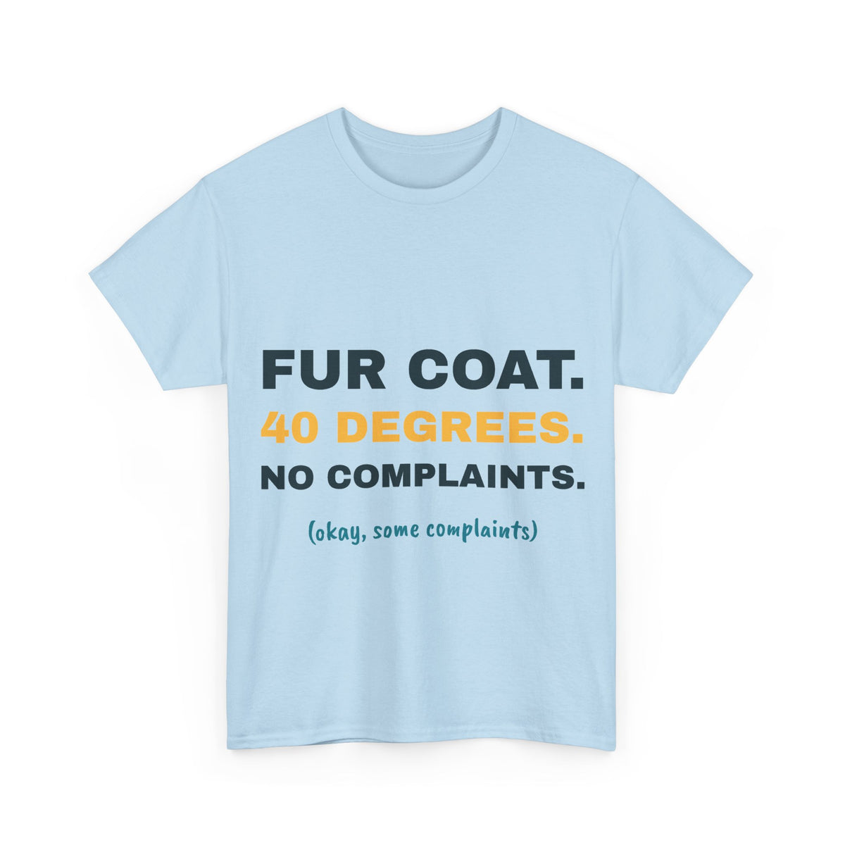Light blue Fur Coat. 40 Degrees. tee, front print