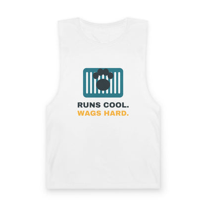 White Runs Cool. Wags Hard. singlet, front print
