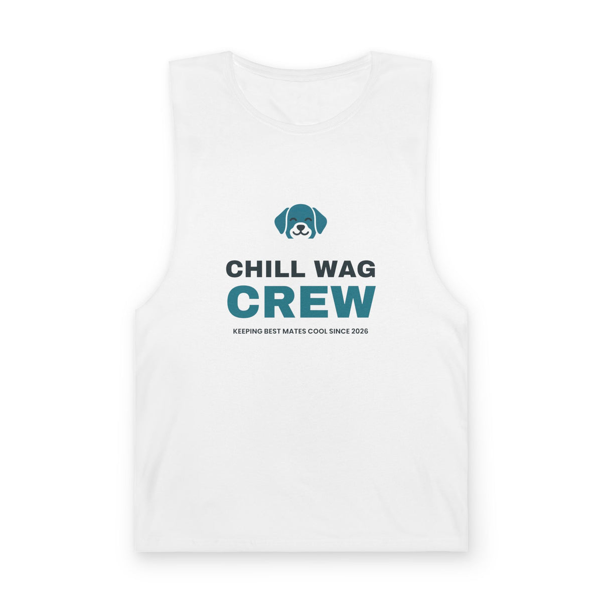 White Chill Wag Crew singlet, front print
