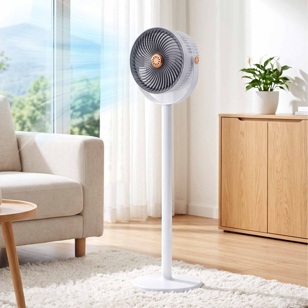 Cordless rechargeable pet cooling fan in white with grey blades