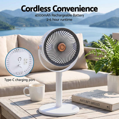 Cordless pet fan with 4000mAh rechargeable battery and Type-C charging