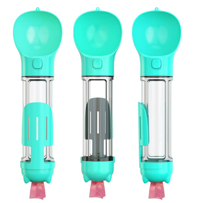 4-in-1 dog travel water bottle in aqua