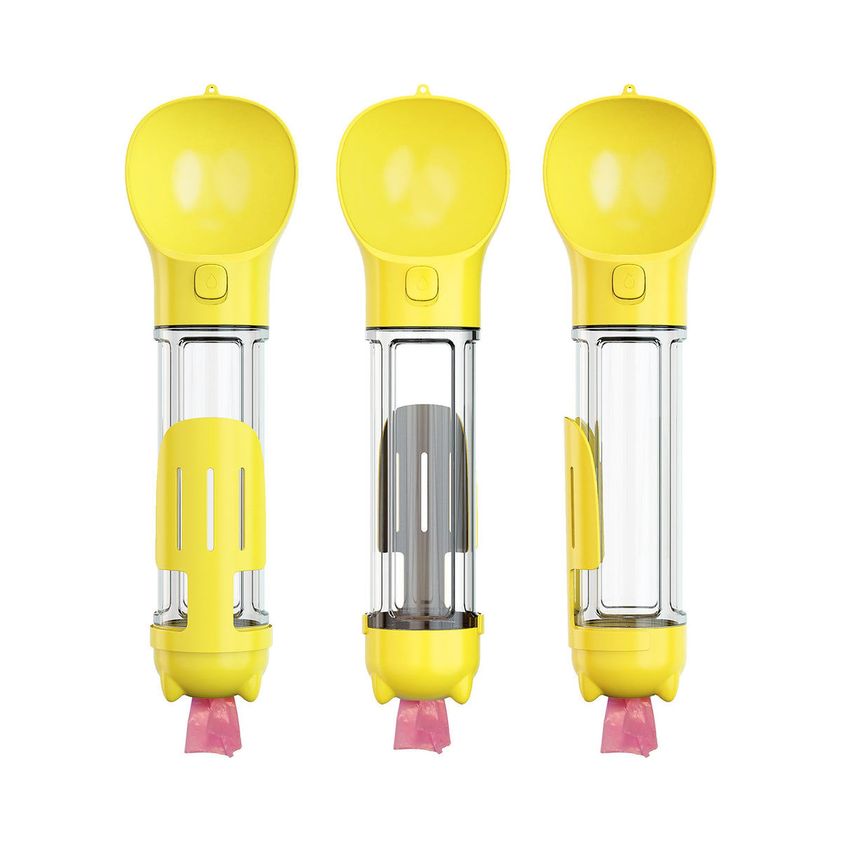 4-in-1 dog travel water bottle in yellow