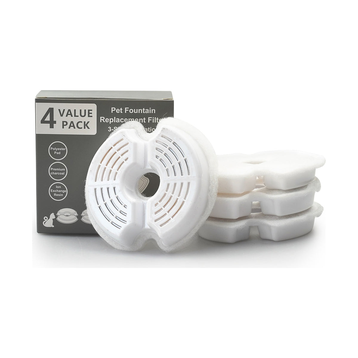 Pet fountain replacement filters, triple-layer carbon filters