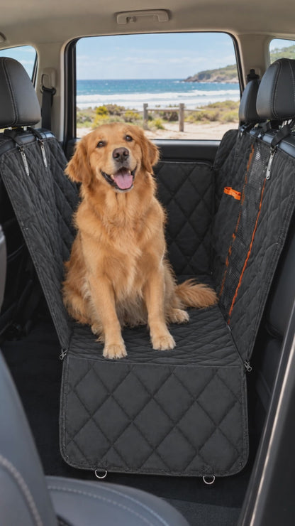Golden Retriever lying down on the hammock car seat cover