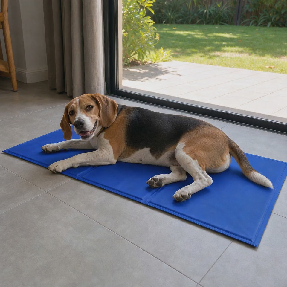 Beagle relaxing on the Large 90 x 50 cm self-cooling gel mat