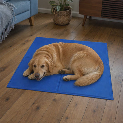 Golden Retriever curled up on the XL self-cooling gel mat