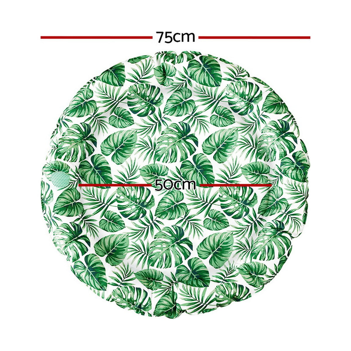 Round cooling bed dimensions: 75 cm across, 50 cm sleeping area