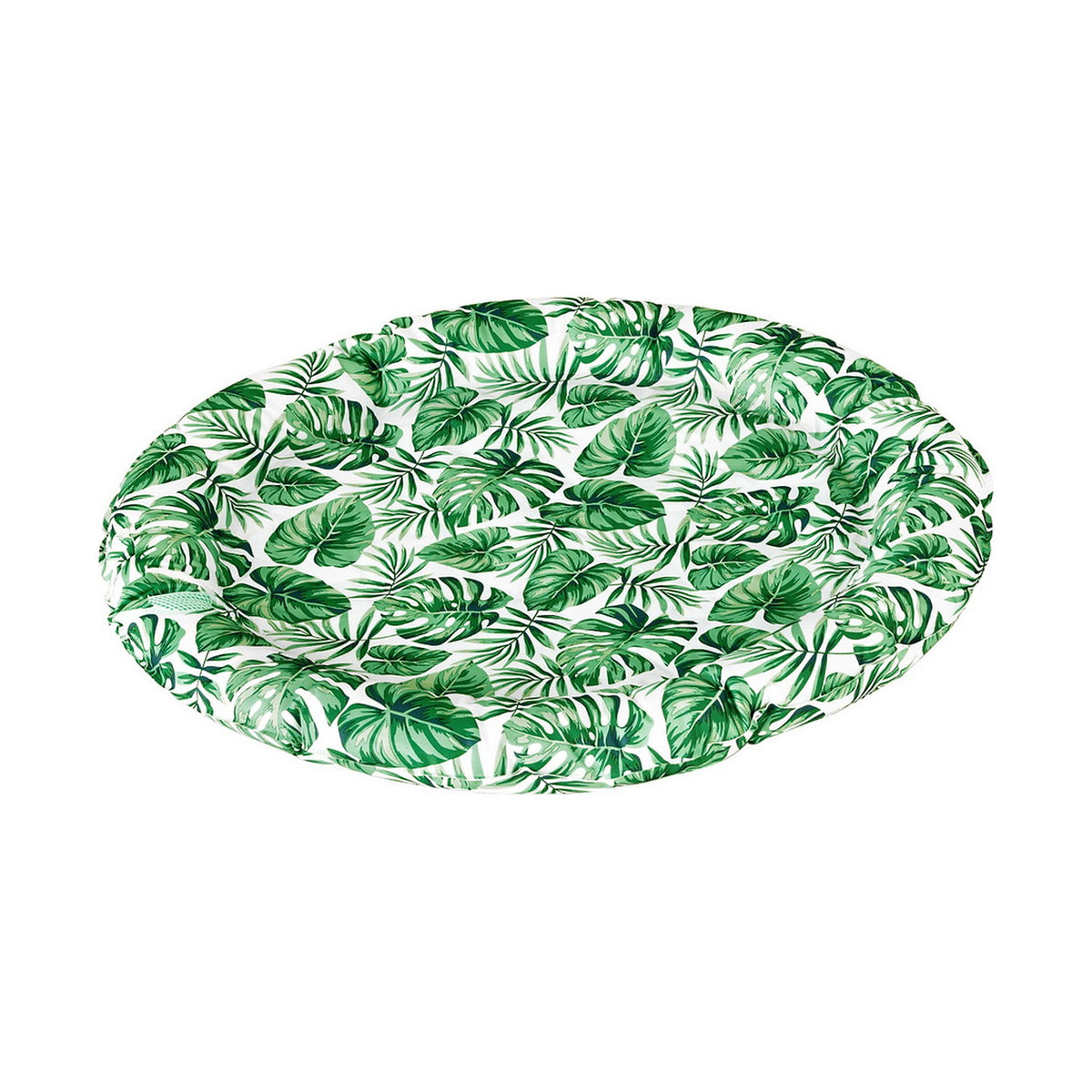 Round cooling pet bed with green tropical leaf print