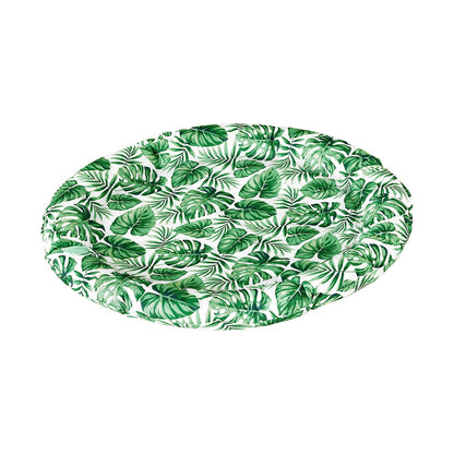 Round cooling pet bed with green tropical leaf print